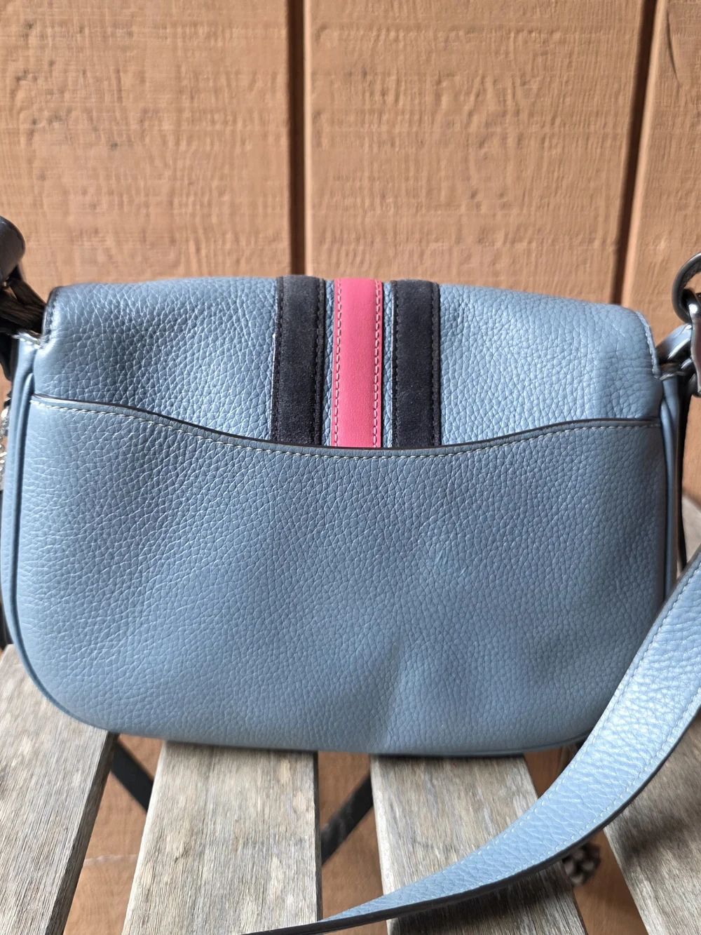 Coach Macie Saddle Bag Varsity Stripe Blue Crossbody Purse